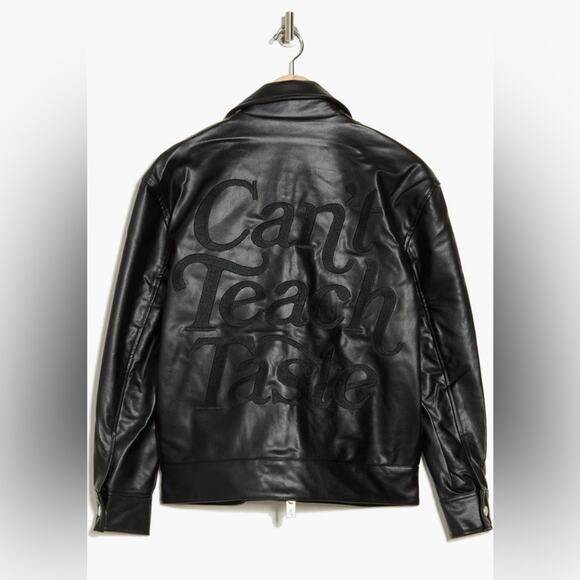 NWOT Diet Starts Monday Can’t Teach Taste Faux Leather Trucker Jacket Size L - Picture 4 of 11